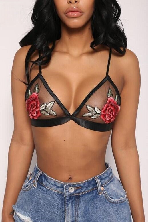 Reggiseno tulle Roses bralette ricamo rose vista frontale — Dream Shop