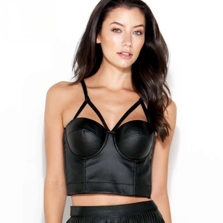 Crop Top Klora dettaglio ecopelle lacci — Dream Shop