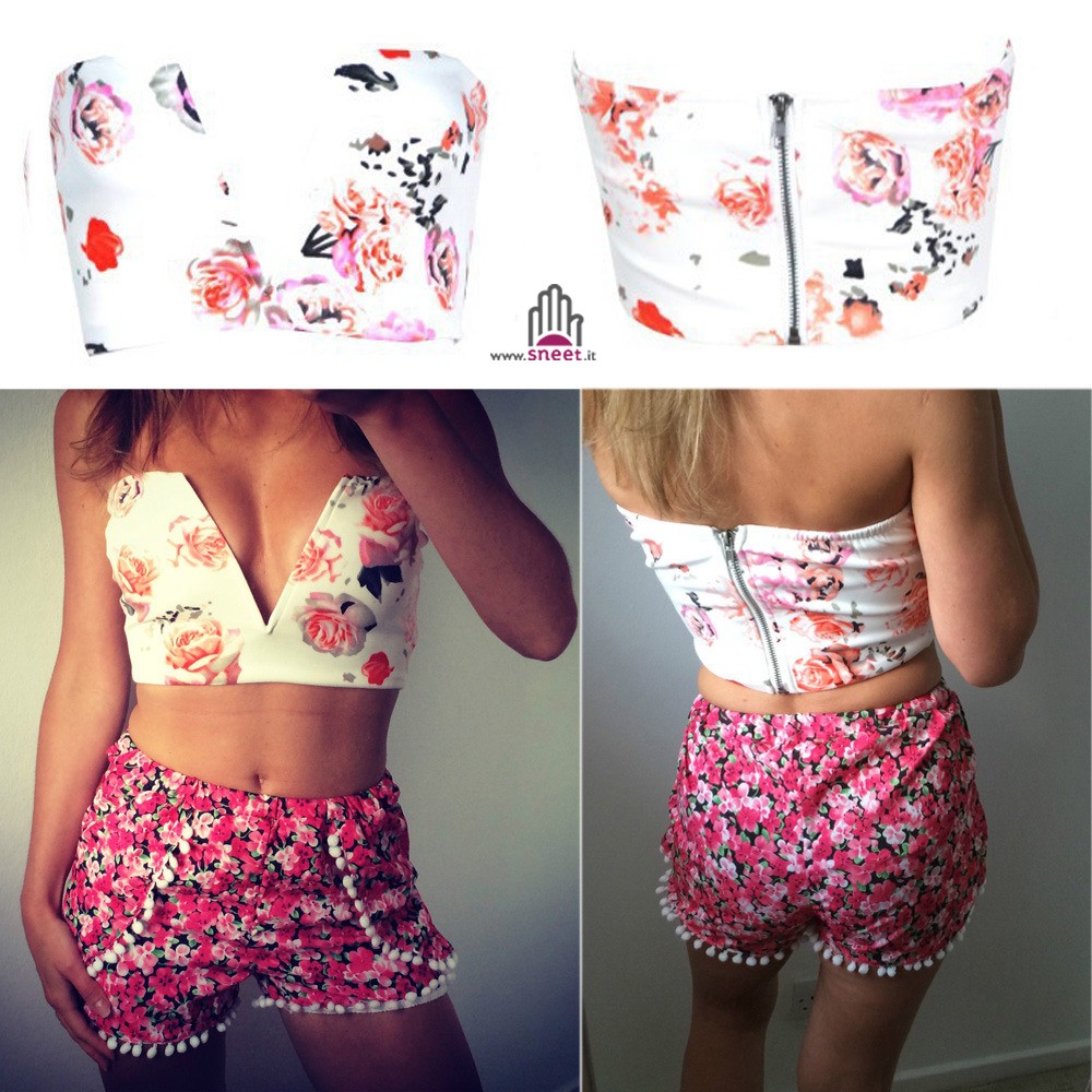 Top corto con flores en forma de V
