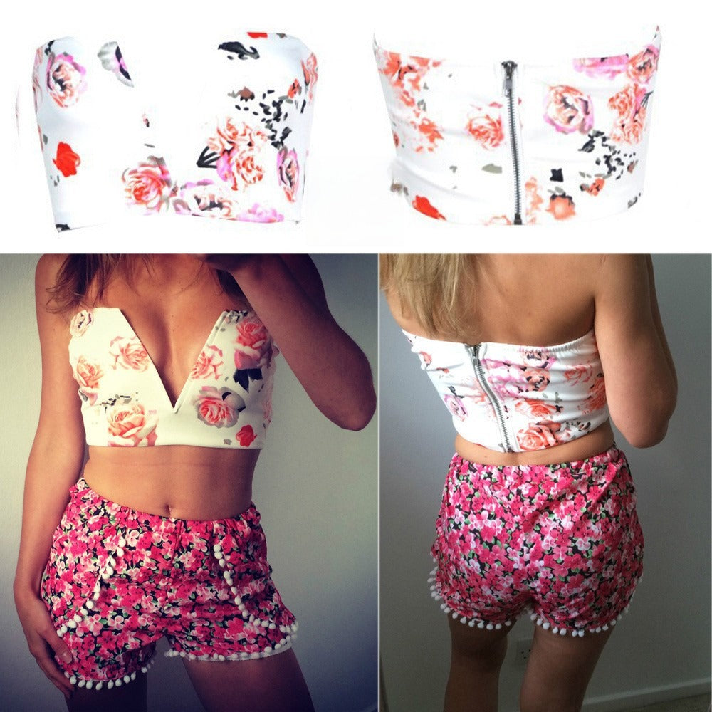 V crop Top Flowers look completo — Dream Shop