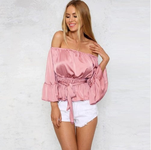 Blusa Palmyn chiffon manica volant cintura vista frontale — Dream Shop