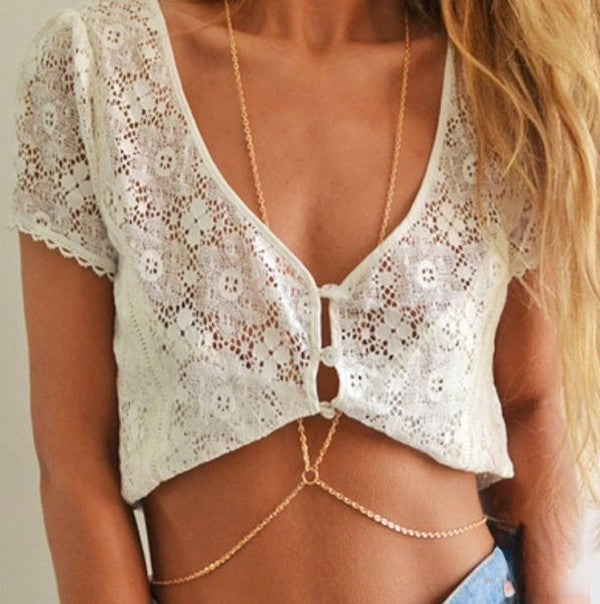 Ember necklace catena da pancia dettaglio collo e vita | Dream Shop
