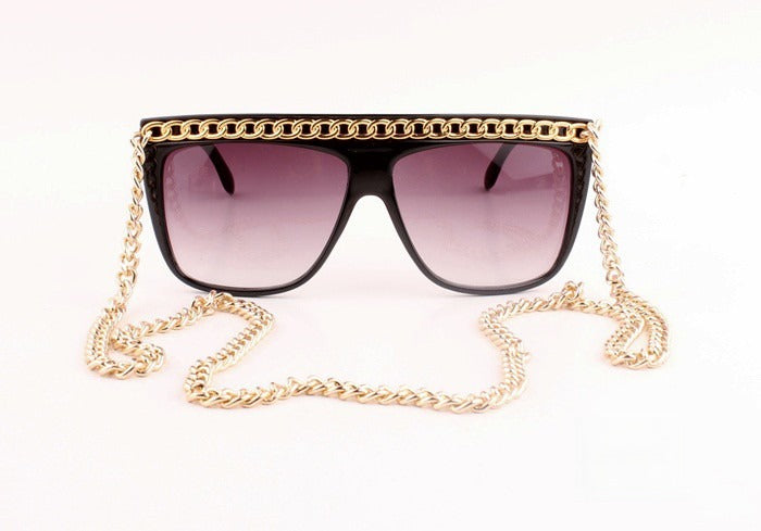 Chain Sunglasses occhiali neri con catena dorata e catenella da collo — Dream Shop