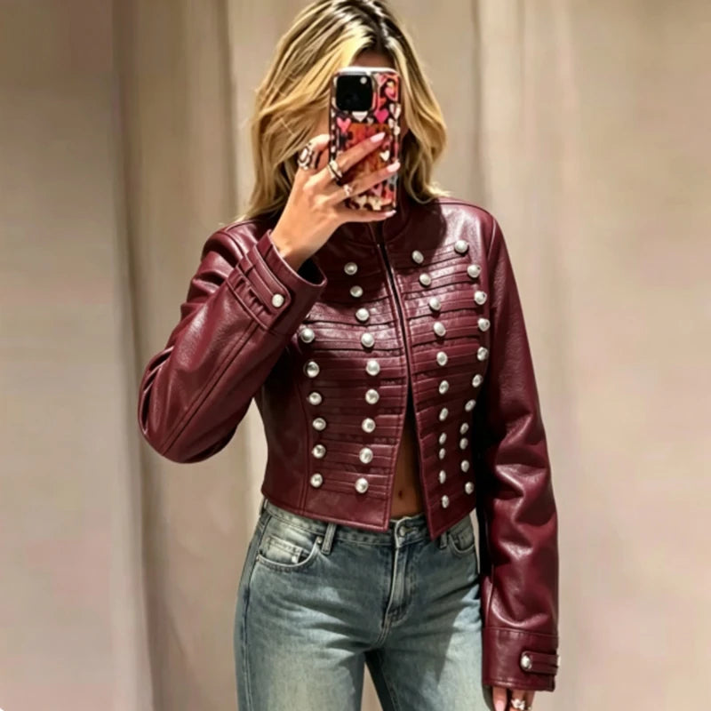 Giacca ecopelle Rahupa bordeaux — look completo con jeans | Dream Shop