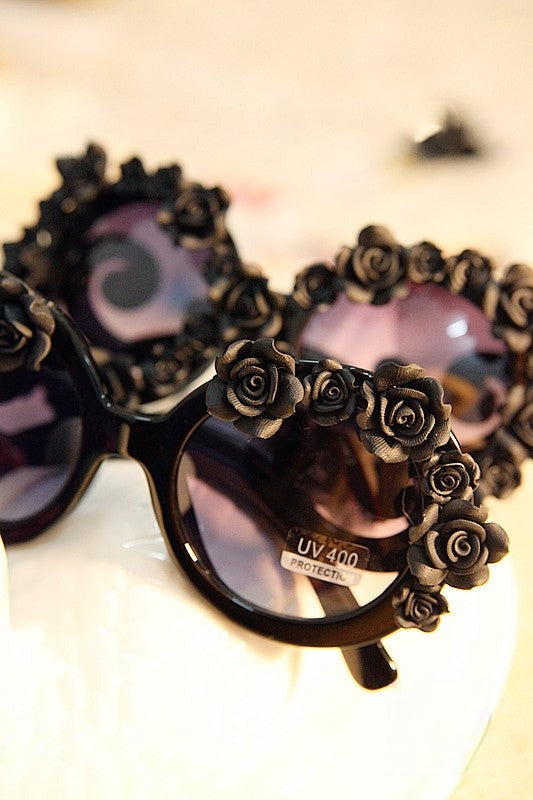 Roses Sunglasses vista frontale montatura tonda nera — Dream Shop