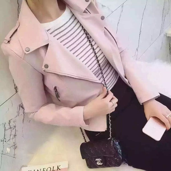 Giacca ecopelle Pinks zip colletto rosa