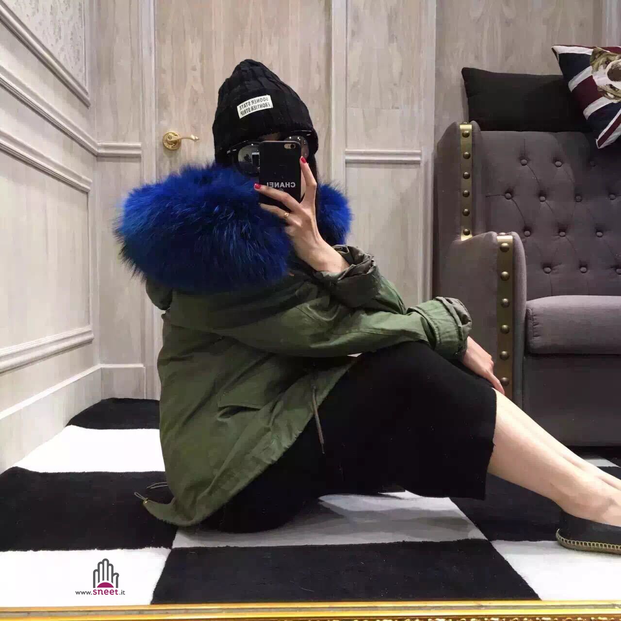 Parka corto interno blu