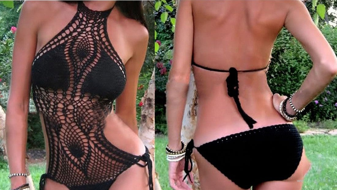 Monokini uncinetto bianco dettaglio traforato crochet — Dream Shop