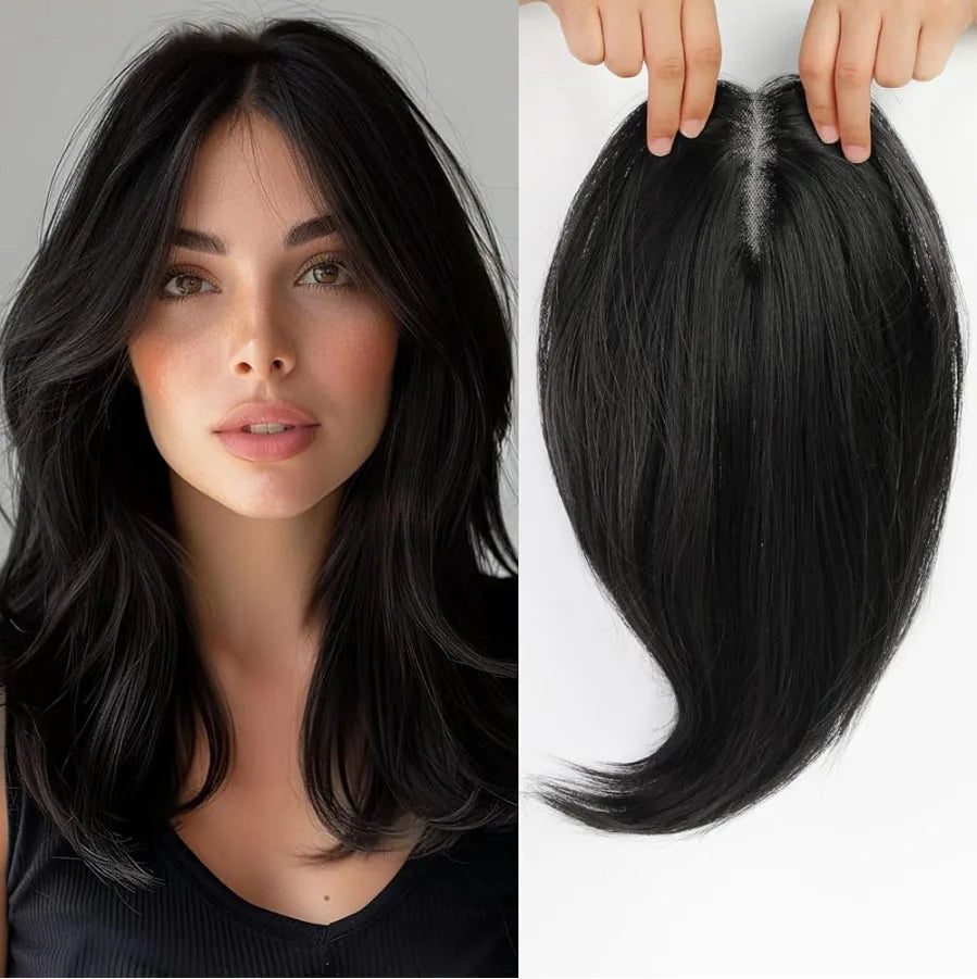 Taupe Topper in capelli veri con base in seta e clip