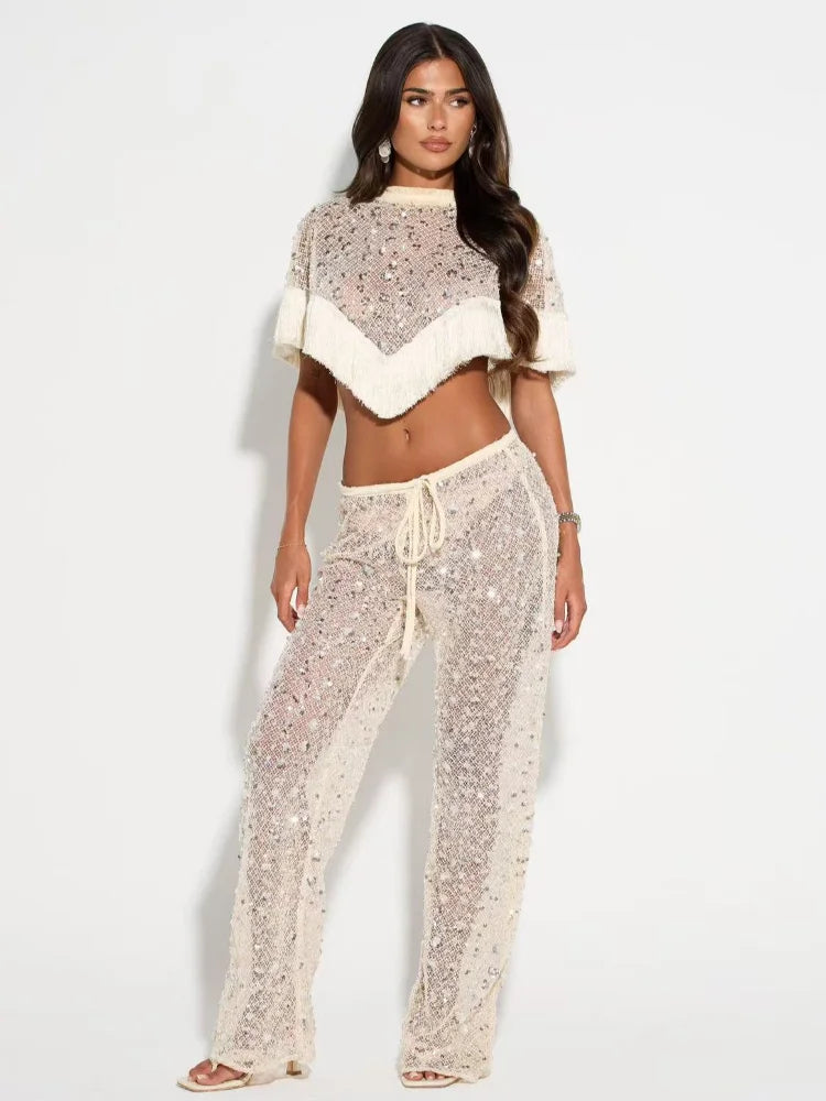 Completo gipsy-chic frange diamanti