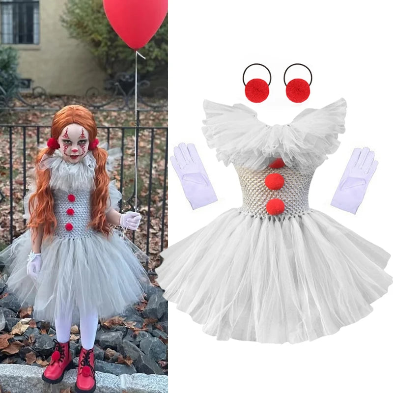 Costume clown horror bambina
Abito tutù grigio con pon pon