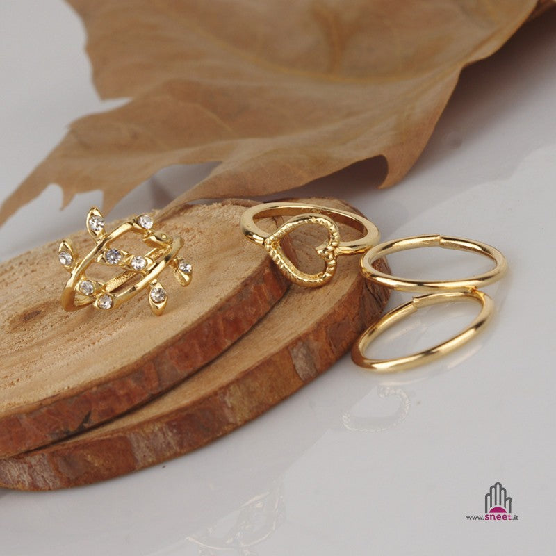 Set anelli falangi Heart rope