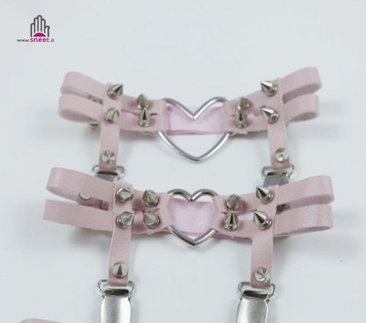 Giarrettiera Double Heart Studs vista frontale | Dream Shop