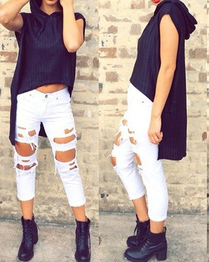 Jeans Lorenz Bianco vita alta con strappi