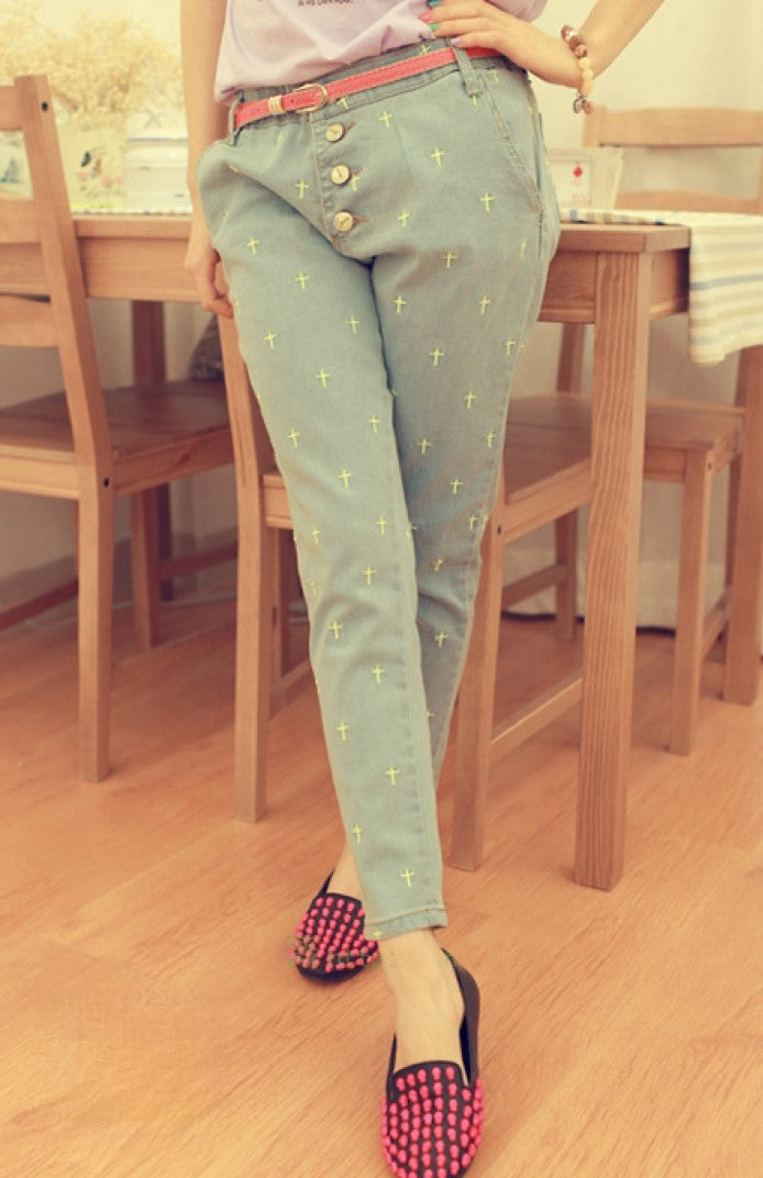 Jeans Florida Keys vintage con croci ricamate
