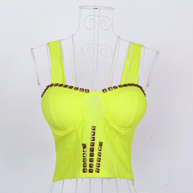 Crop Top Studs Giallo vista frontale | Dream Shop