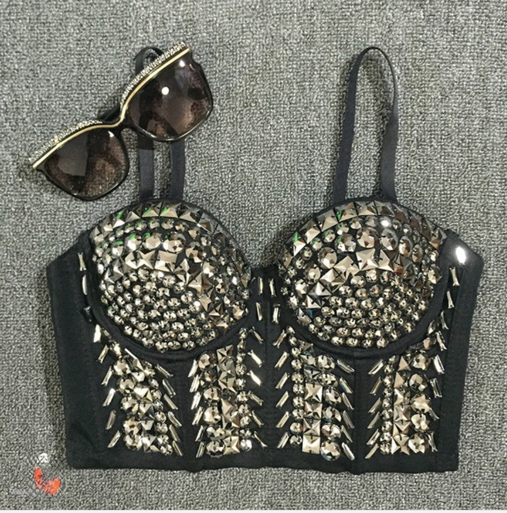 Crop Top Silver Rivet dettaglio borchie argento — Dream Shop
