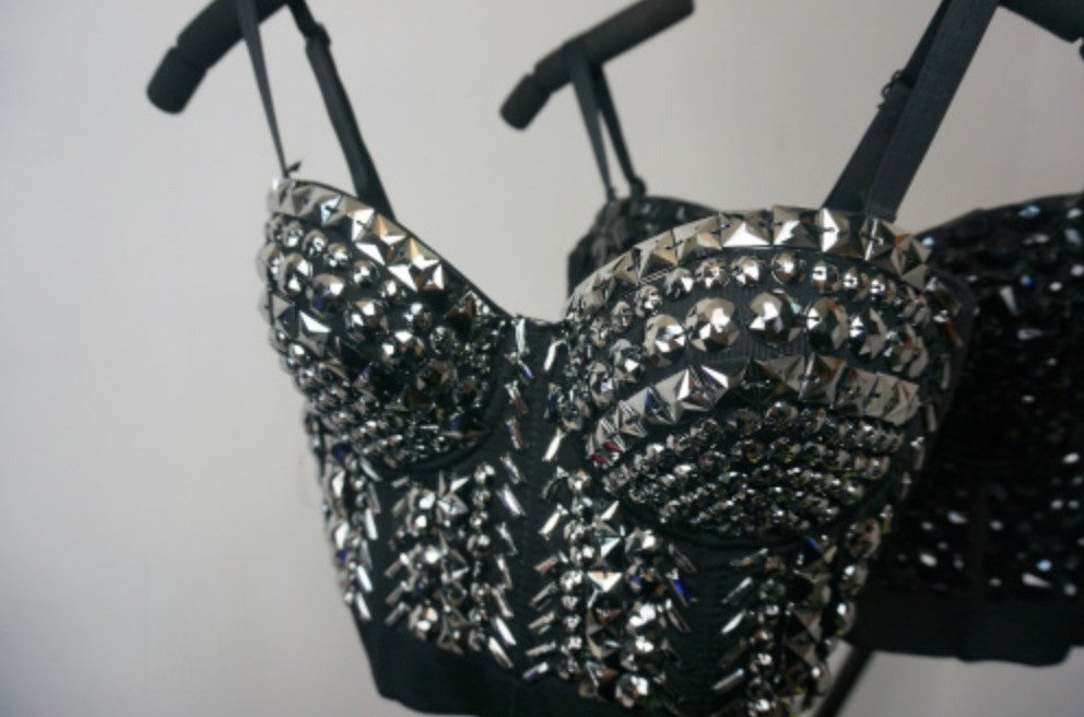 Crop Top Silver Rivet — look completo rock | Dream Shop