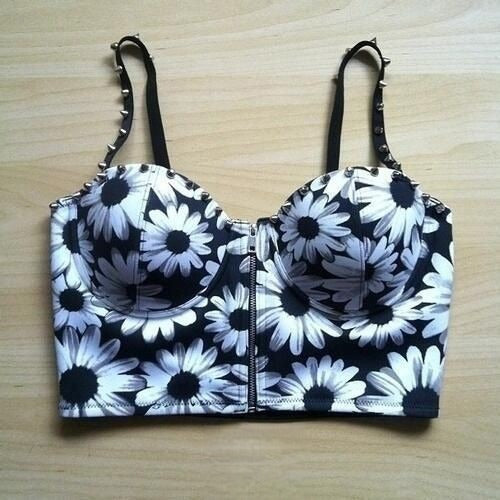 Crop Top Margherita cotone zip borchiette vista frontale — Dream Shop