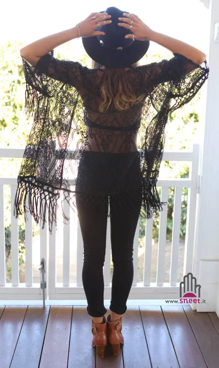 Kimono pizzo frange Junta