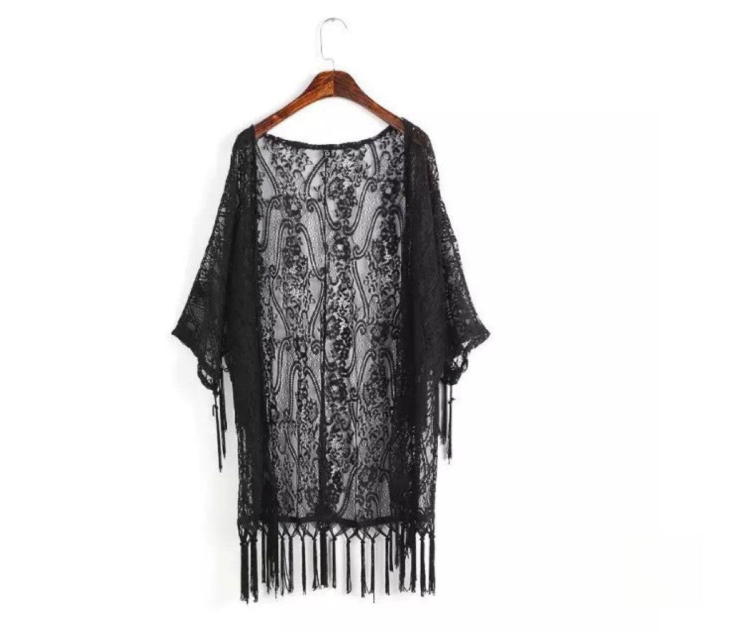 Kimono pizzo frange Junta look boho — Dream Shop