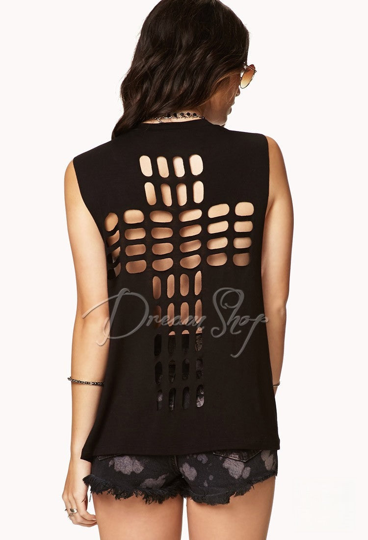 Cross Cut Out Top vestibilita aderente — Dream Shop