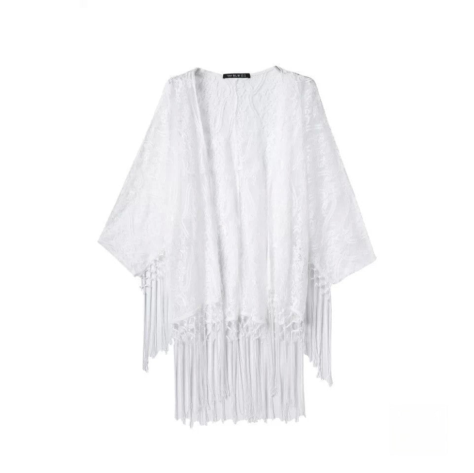 Kimono pizzo frange Junta dettaglio orlo con frange — Dream Shop