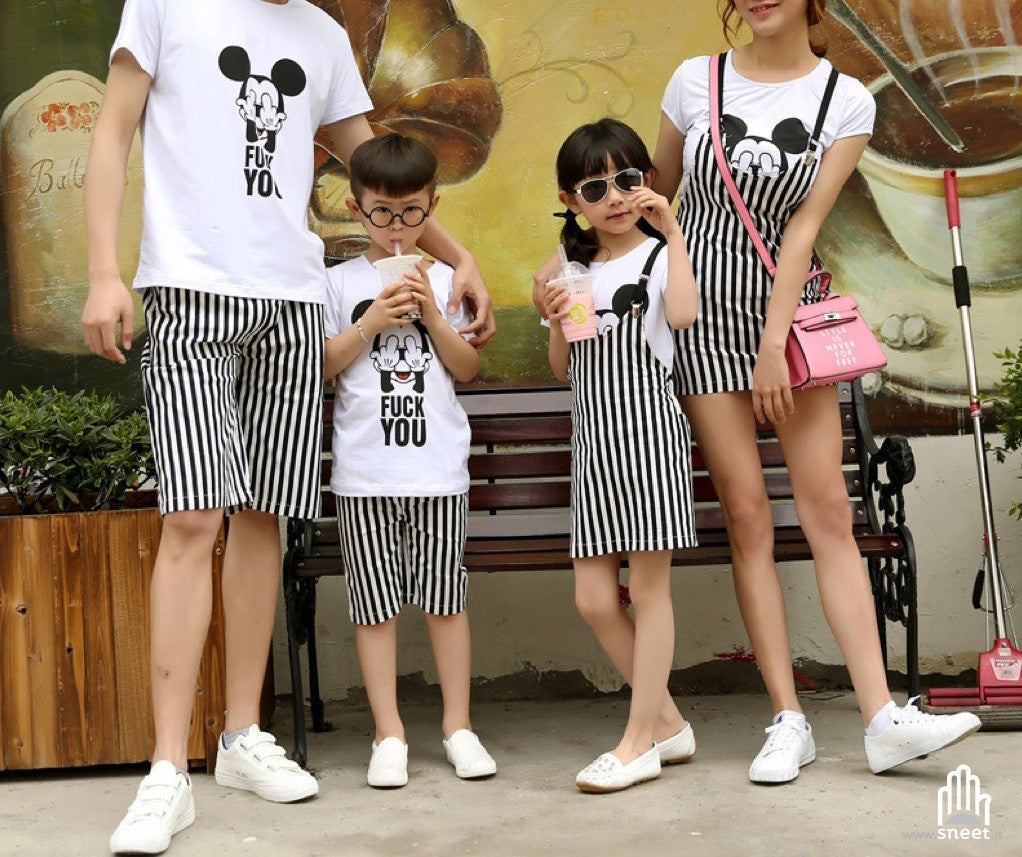 Coordinato Famiglia Vestito-Shorts Righe -Figlia