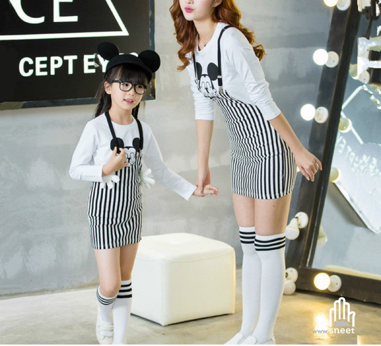 Coordinato Famiglia Vestito-Shorts Righe -Figlia