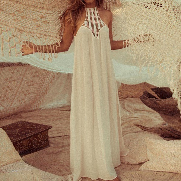 Maxidress Manuelita — vista laterale chiffon bohemian | Dream Shop