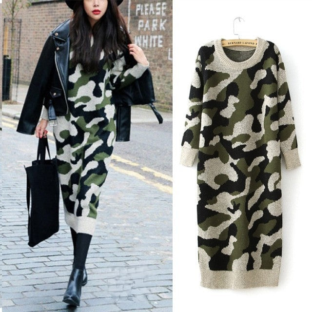 Camo knit maxi dress