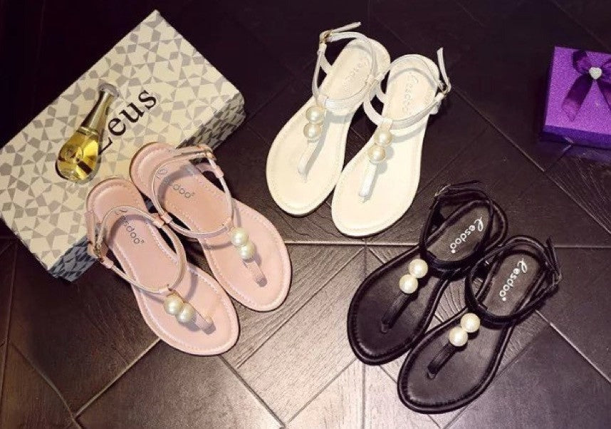 Infradito doppia perla colore nero — Dream Shop