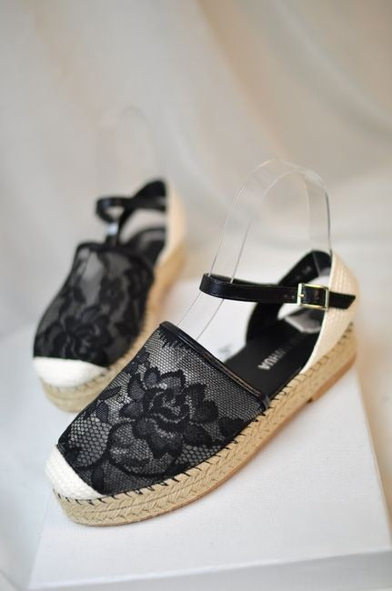 Espadrillas corda punta pizzo vista frontale — Dream Shop