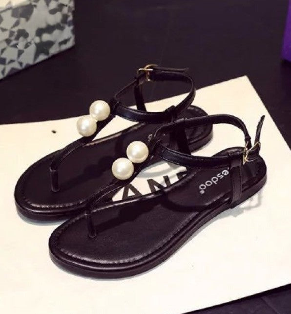 Infradito doppia perla vista laterale flat — Dream Shop