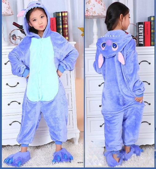 Pigiamino Stitch tuta peluche azzurra con cappuccio orecchie — Dream Shop