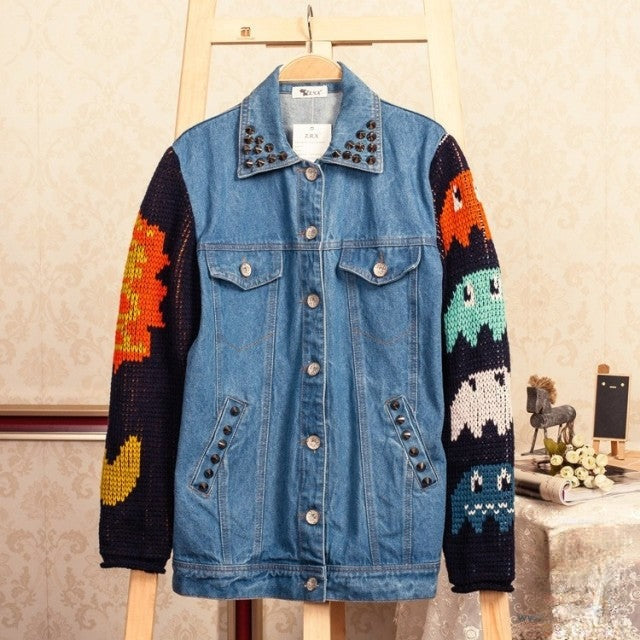 Giubbino in jeans Pacman maniche cotone vista frontale — Dream Shop