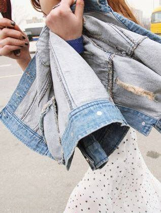 Giubbottino Jeans Marilyn dettaglio stampa grafica — Dream Shop