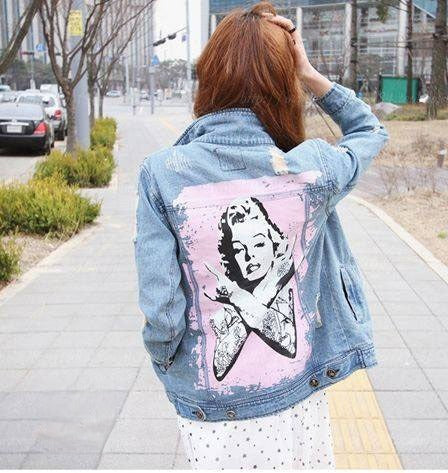 Giubbottino Jeans Marilyn stampa sulla schiena — Dream Shop