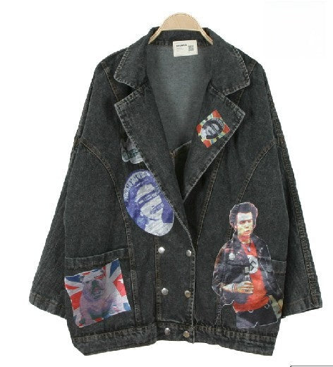 Maxi Giacca Queen Mery denim scuro vista frontale — Dream Shop
