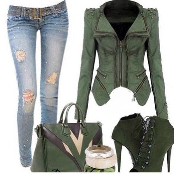 Giubbino Diana Green vista frontale con zip — Dream Shop