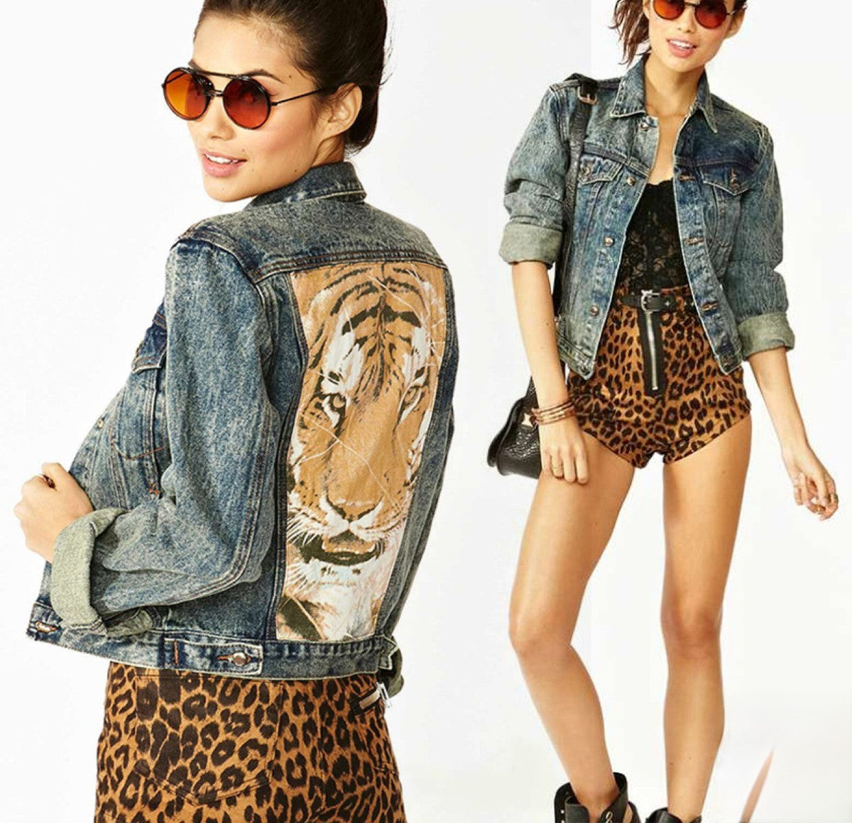 Giacca Jeans Tiger tigre stampata sulla schiena — Dream Shop