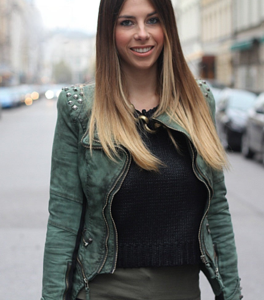 Giubbino in jeans Diana Green vista frontale | Dream Shop