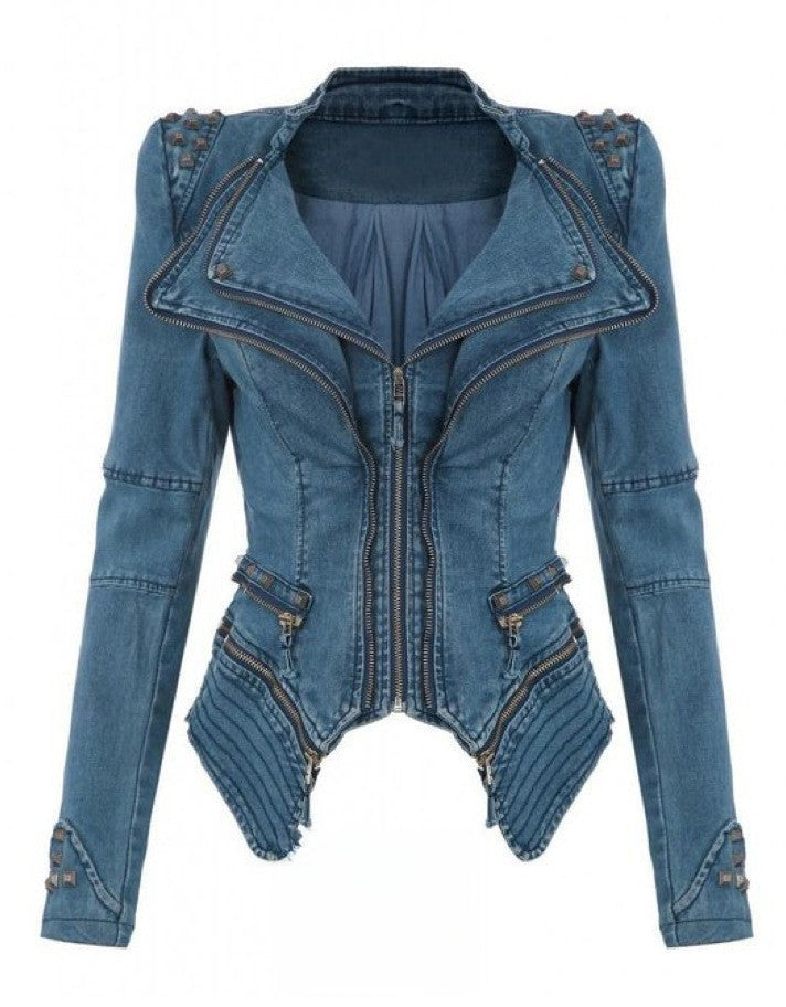 Giubbino in jeans Diana Blue stretch vista frontale — Dream Shop