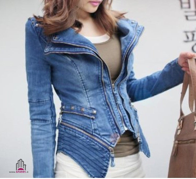 Giubbino in jeans Diana Blue borchie e zip — Dream Shop