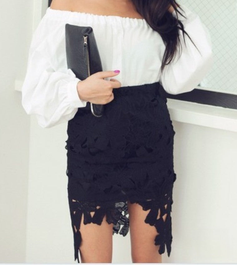 Gonna Asimmetric Lace pizzo vista frontale — Dream Shop