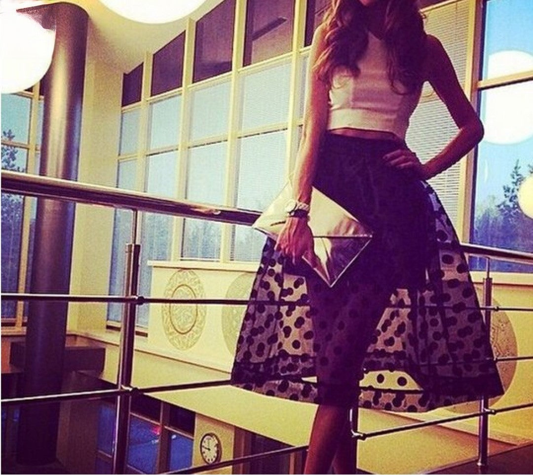 Maxi skirt black polka dots