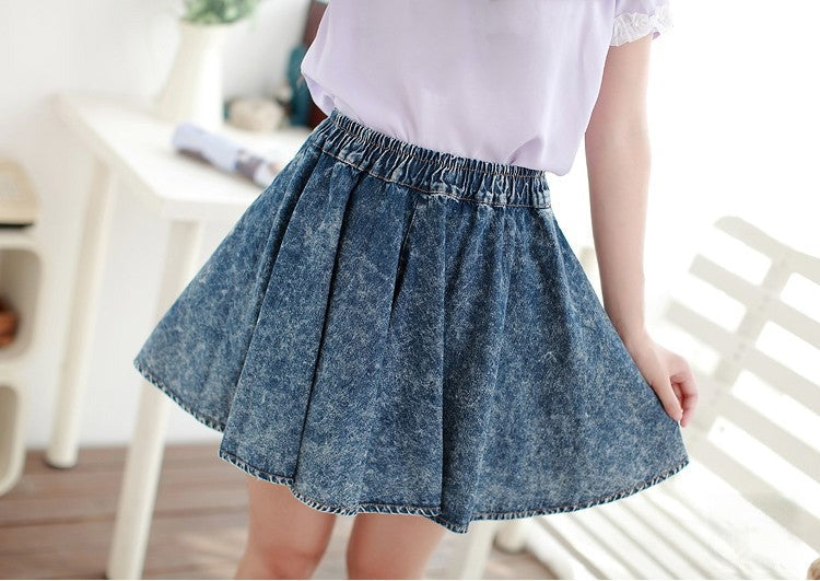 Gonna skater denim jeans vita alta vista frontale — Dream Shop