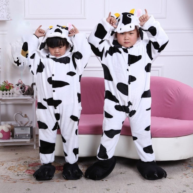 Pigiamino Mucca tuta peluche bianco nero con cappuccio — Dream Shop