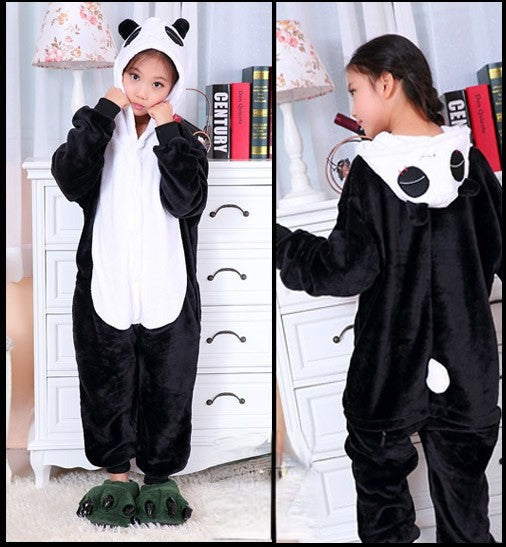 Pigiamino Panda tuta peluche bianco nero con cappuccio orecchie — Dream Shop