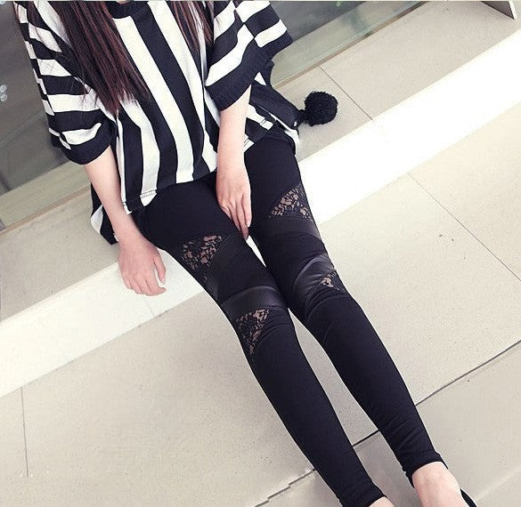 Leggings Pizzo Bande vista laterale nera